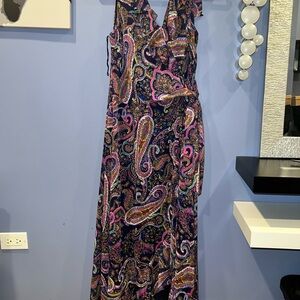 London Times women’s faux wrap ruffle- hem Paisley Print Maxi Dress